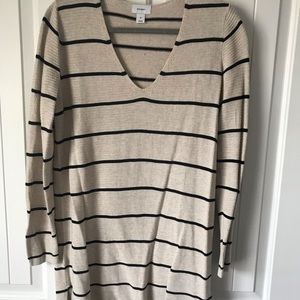 Cream and black striped tunic sweater